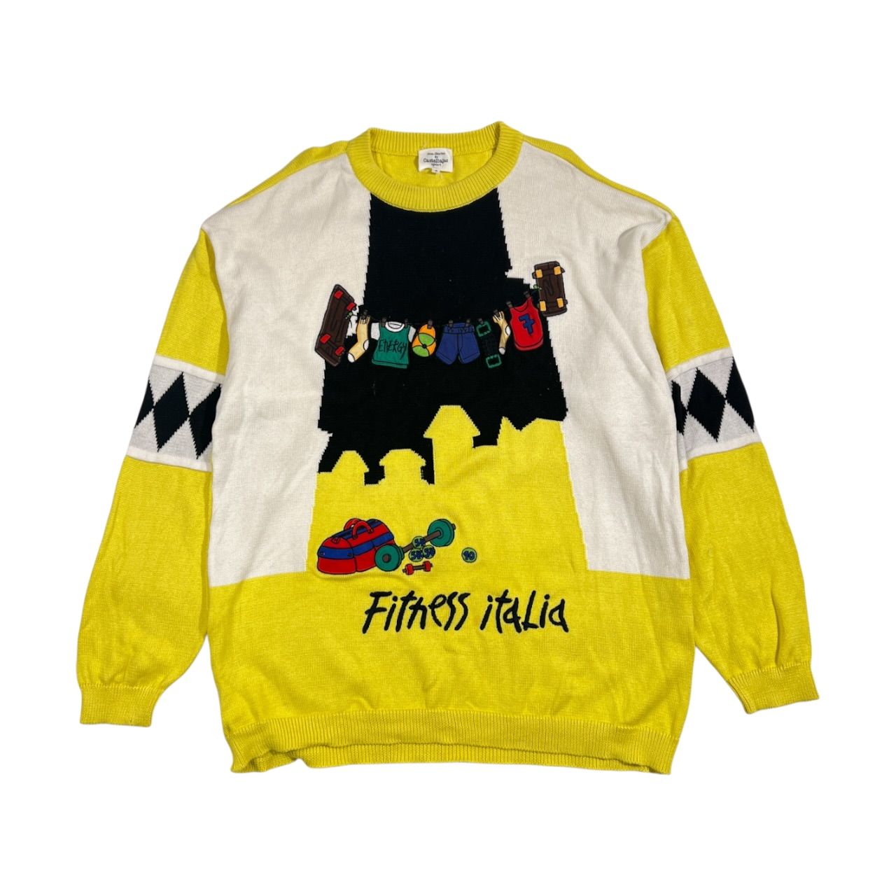 Jean Charles de Castelbajac Castelbajac Design Cotton Knit Sweater 4/Yellow Mens Golf