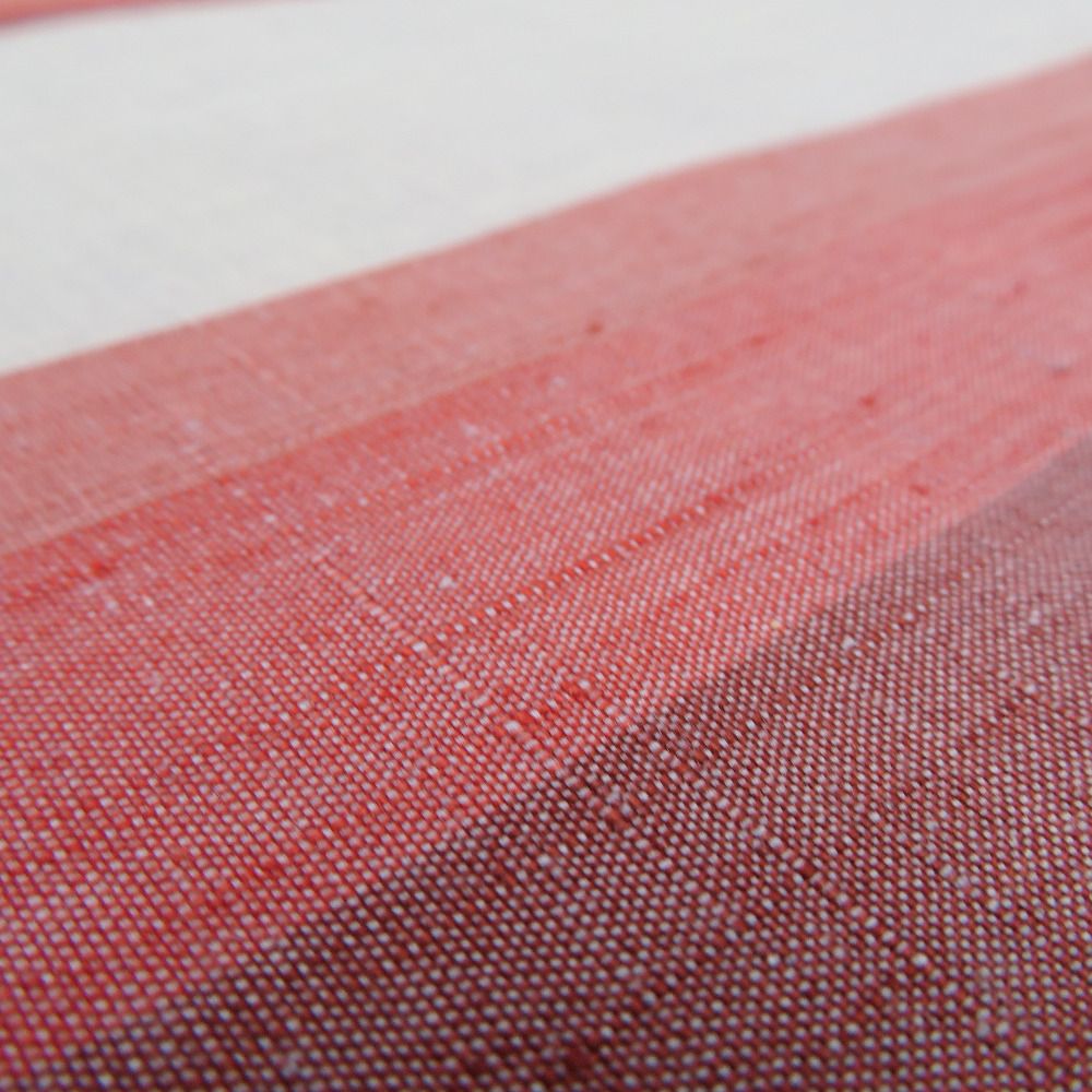 袋帯 洒落袋帯 紬 リバーシブル 灰色x赤色x多色 花文様 縞模様 全通柄