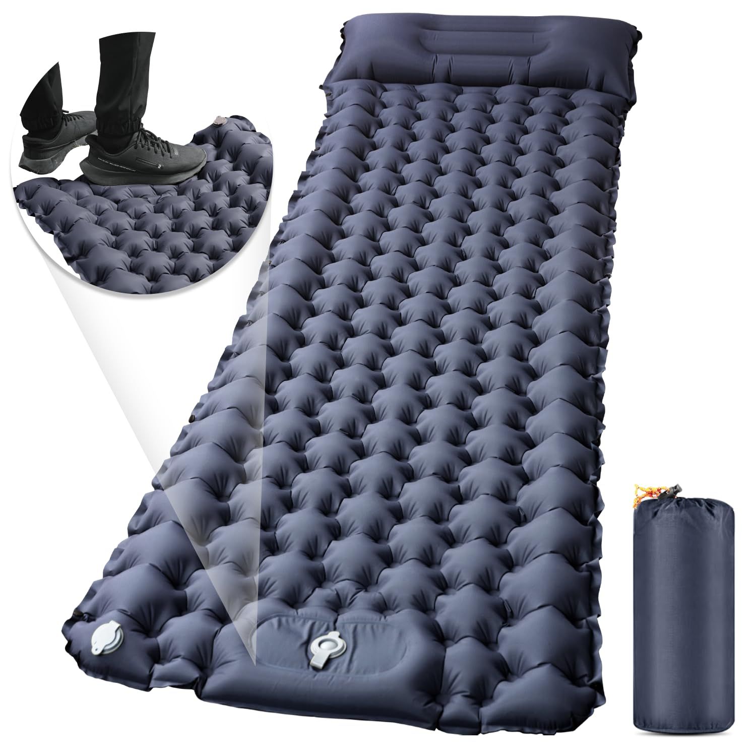 エアーマット キャンプ マット【30s膨らむ・10CM厚さ】足踏み式 無限