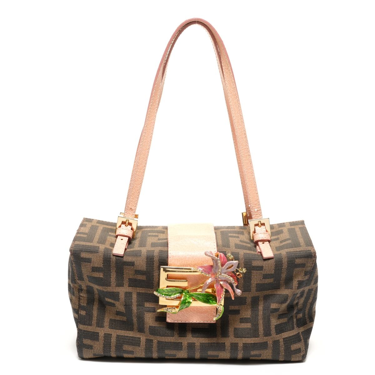 FENDI フェンディ ハンドバッグ ズッカ キャンバス フラワーモチーフ M 