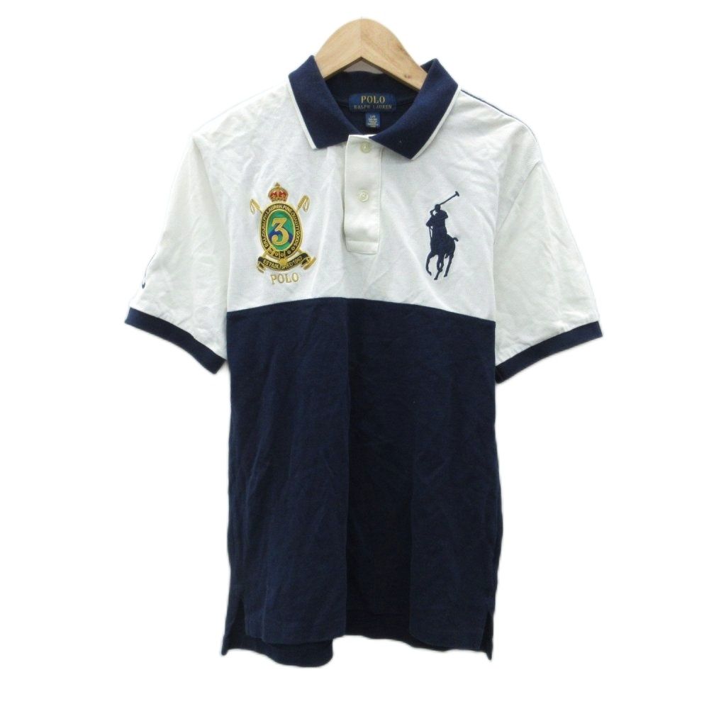 ポロ ラルフローレン POLO RALPH LAUREN ポロシャツ L 紺 ネイビー 半袖 ビッグポニー ロゴ刺繍 切替 /SM11 ECD001 男の子