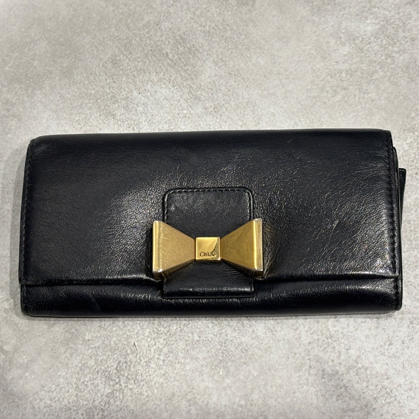 Chloé クロエ リボンモチーフ 長財布 レザー ブラック Black ゴールド