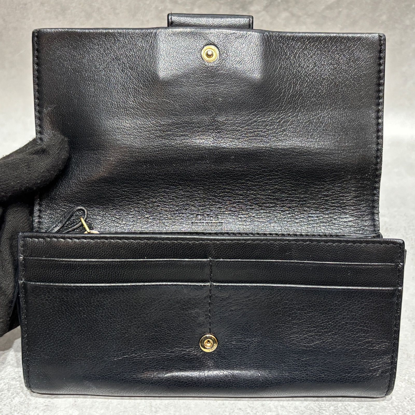 Chloé クロエ リボンモチーフ 長財布 レザー ブラック Black ゴールド