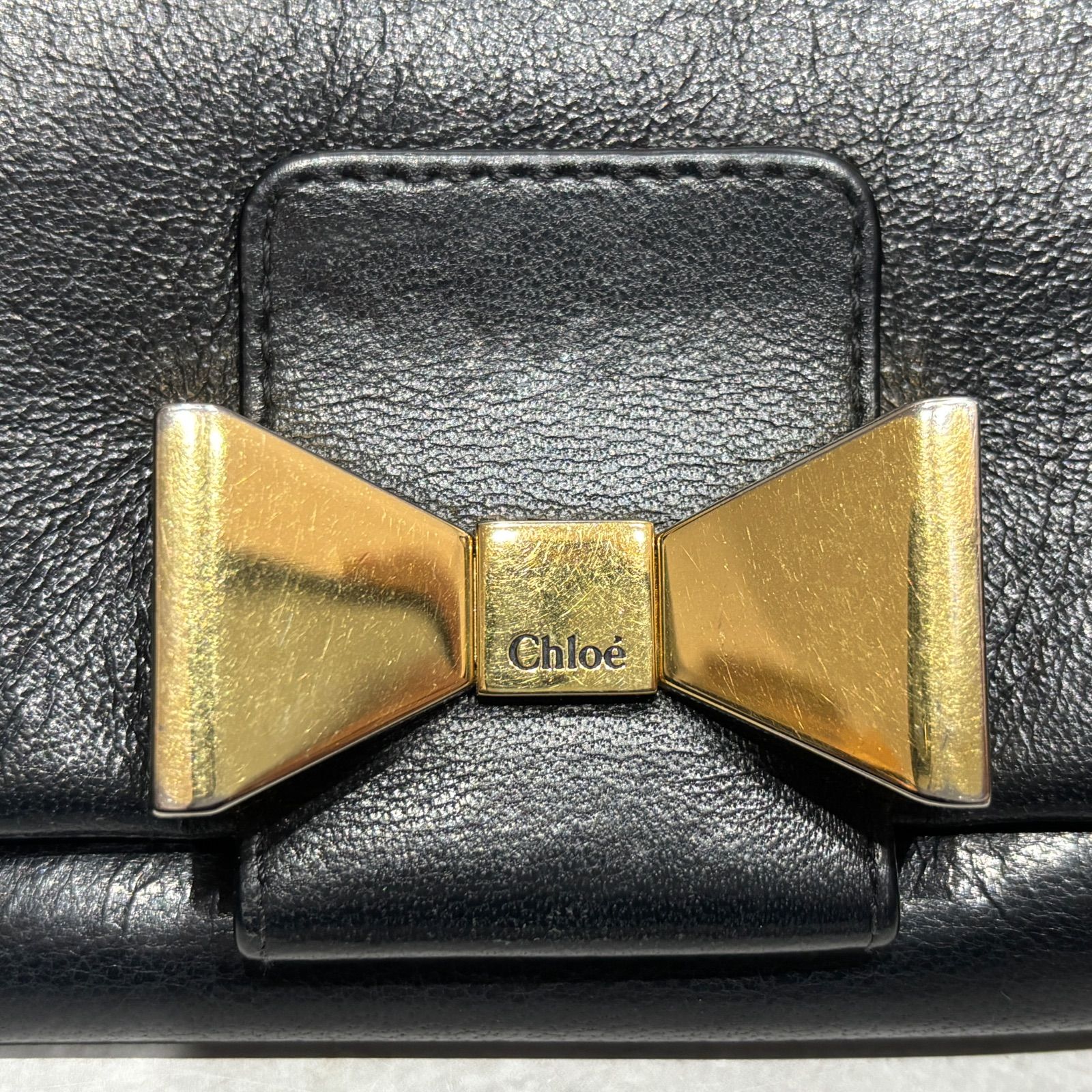 Chloé クロエ リボンモチーフ 長財布 レザー ブラック Black ゴールド