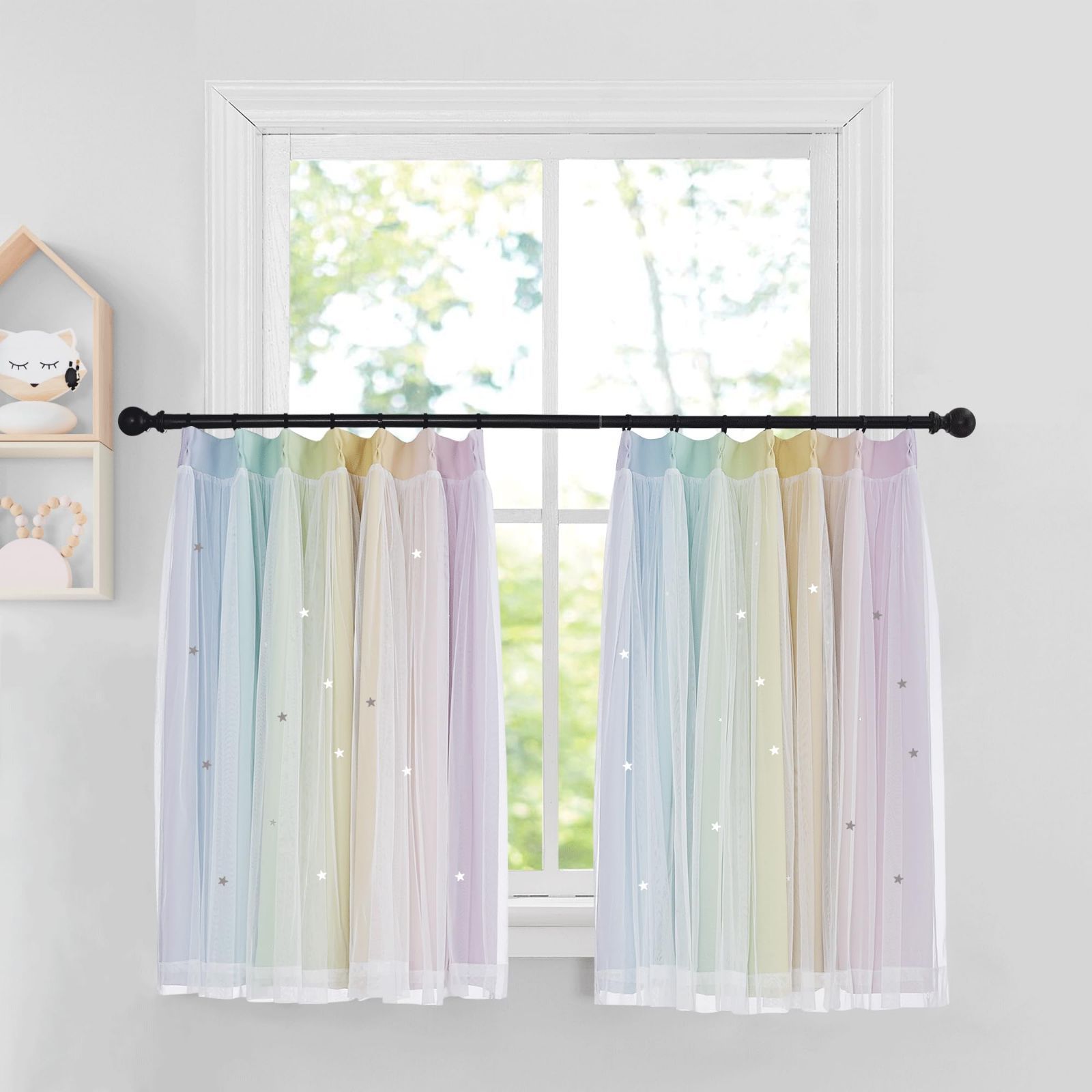 在庫セール】PONY DANCE 姫糸 遮光カーテン 透かし彫り星柄 ピンク