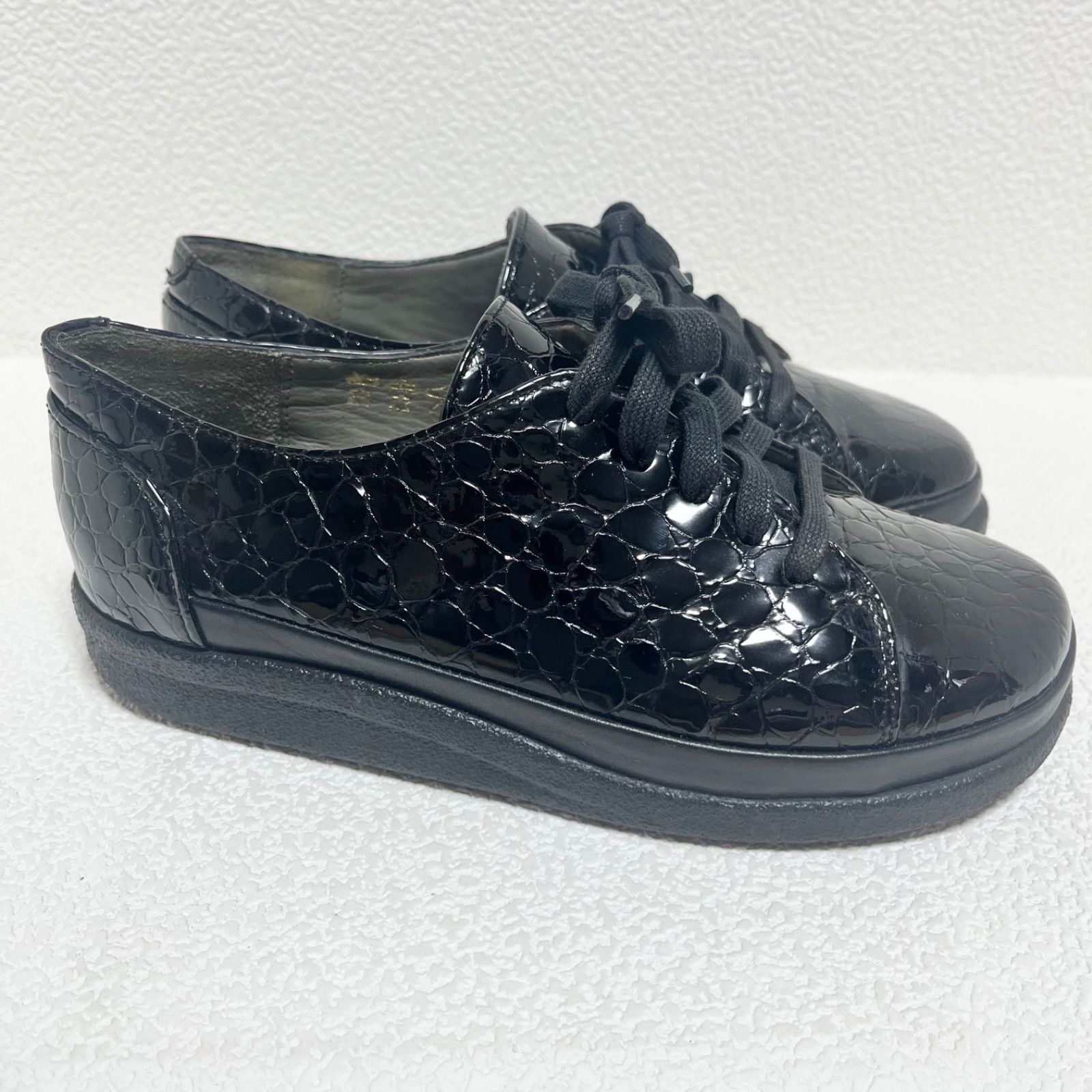 極美品 BAR ベアー プリンセスシューズ 22cm 黒 エナメル クロコ型押し