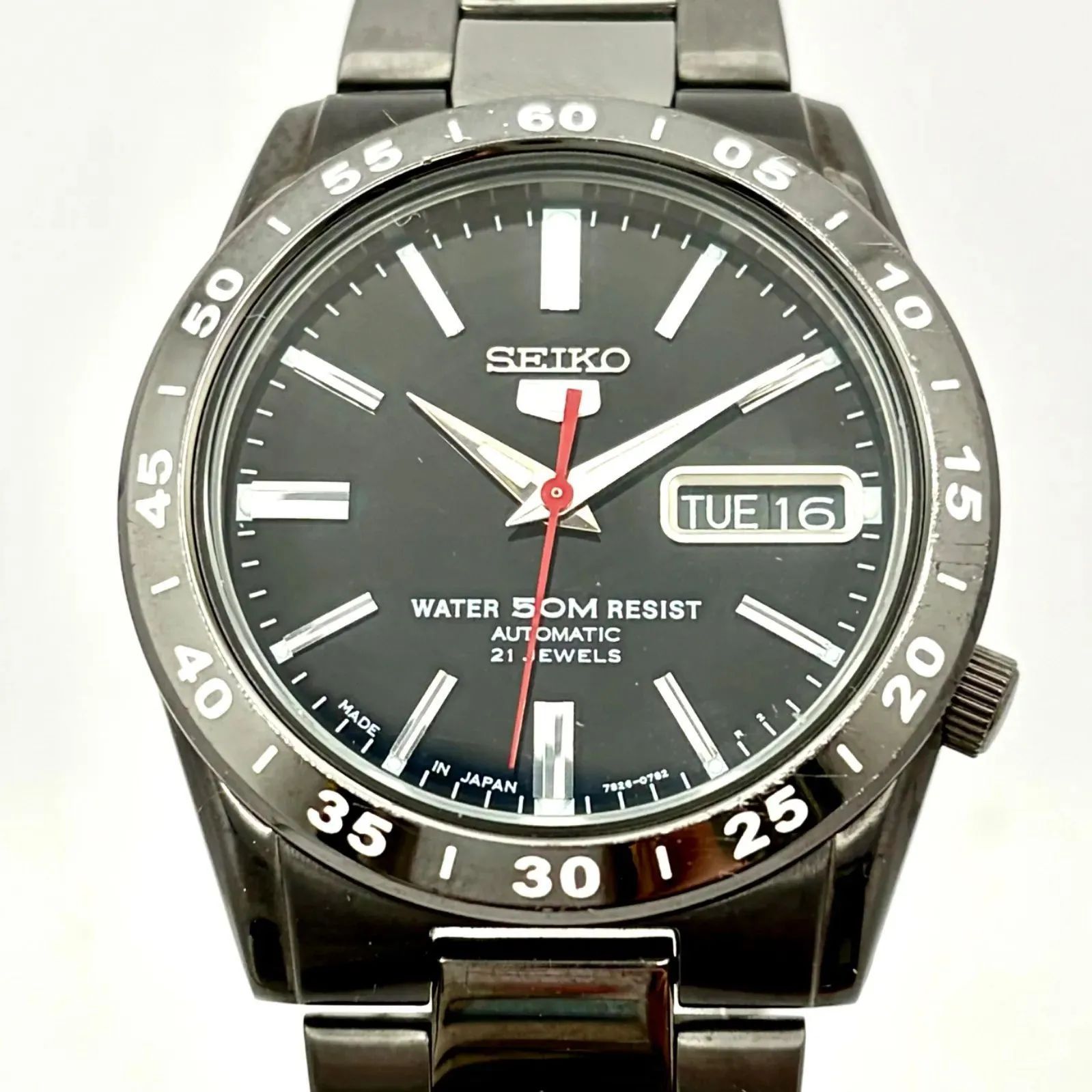 箱付/稼働】SEIKO5 セイコー5 機械式 自動巻き メンズ 腕時計 ブラック