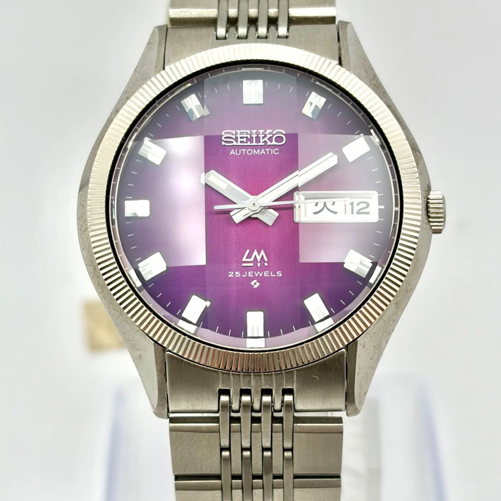  デッドストック SEIKO セイコー LOAD MATIC ロードマチック LM 機械式 自動巻き デイデイト メンズ 腕時計 パープル 5606-7330 純正ベルト 春夏対応 自動巻き時計 腕時計(アナログ)