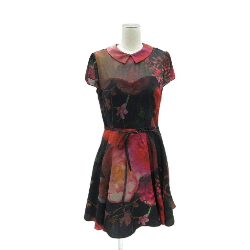 テッドベーカー TED BAKER ワンピース 2 マルチカラー 黒 ブラック 花