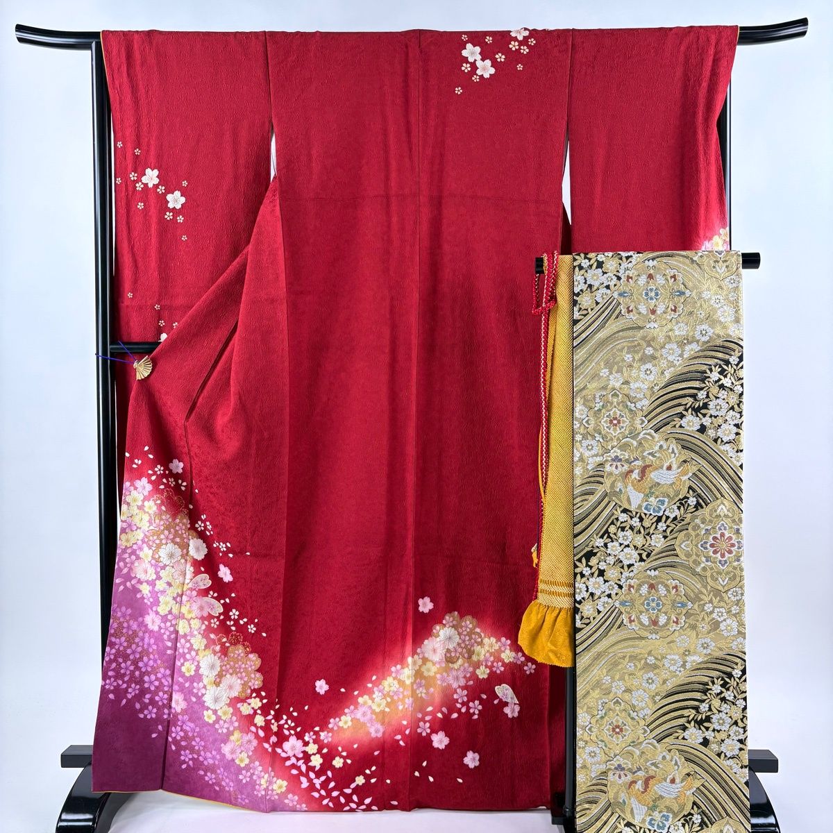 美品】 振袖 身丈168cm 裄丈66.5cm M 袷 袋帯フルセット やまと 桜