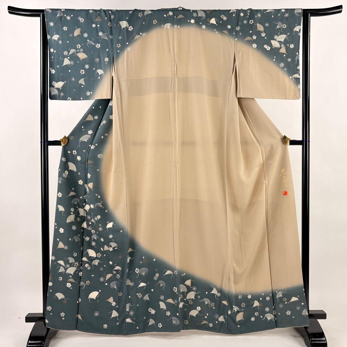 訪問着 身丈163.5cm 裄丈64cm M 袷 中村乃武夫 落款 扇 桜 金彩