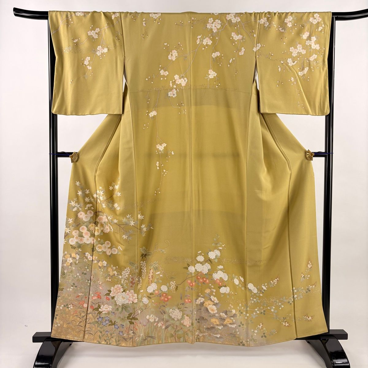 訪問着 身丈159cm 裄丈66.5cm M 袷 ますいわ屋 菊 牡丹 金糸 金彩 黄土