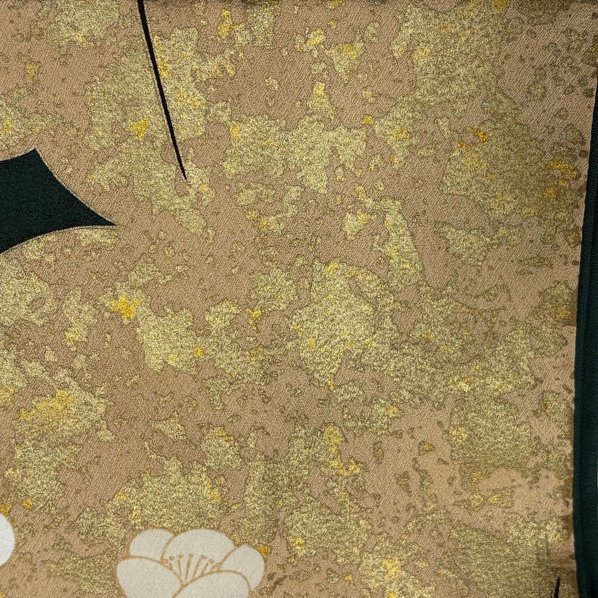 振袖 身丈156.5cm 裄丈66cm M 袷 枝梅 流水 金糸 金彩 深緑 正絹 名品