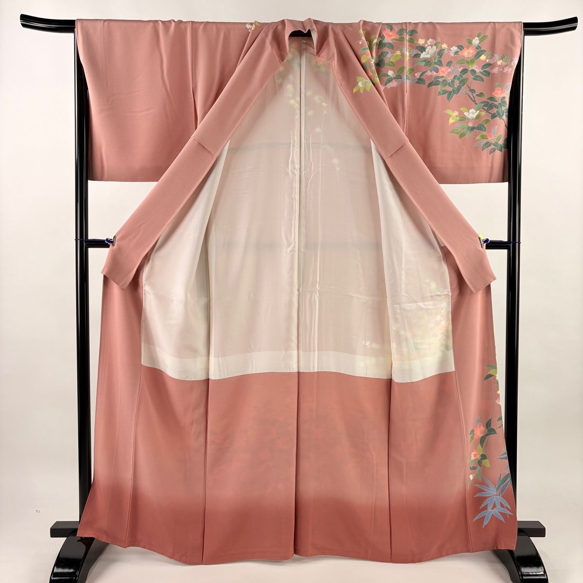 訪問着 身丈165cm 裄丈68cm L 袷 落款 椿 枝梅 ピンク 正絹 名品