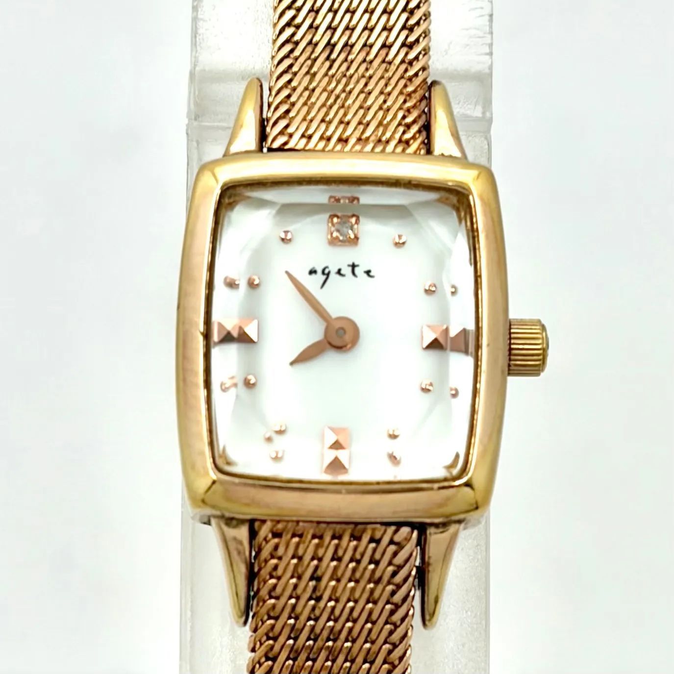 新品電池】agete アガット 1Pダイヤ レディース 腕時計 シェル カット