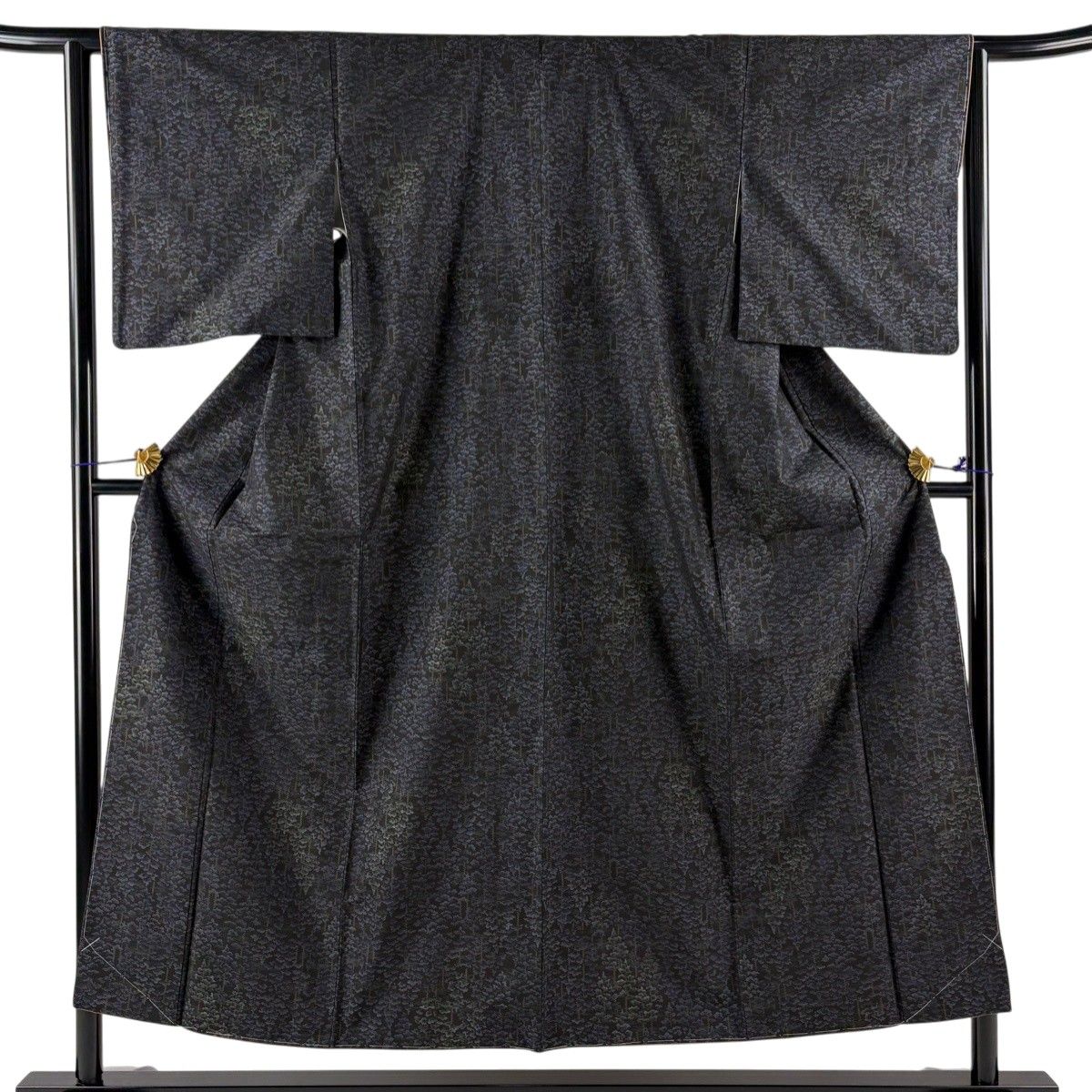 美品】 大島紬 身丈152.5cm 裄丈63cm S 袷 純泥染 証紙 樹木 墨色 正絹