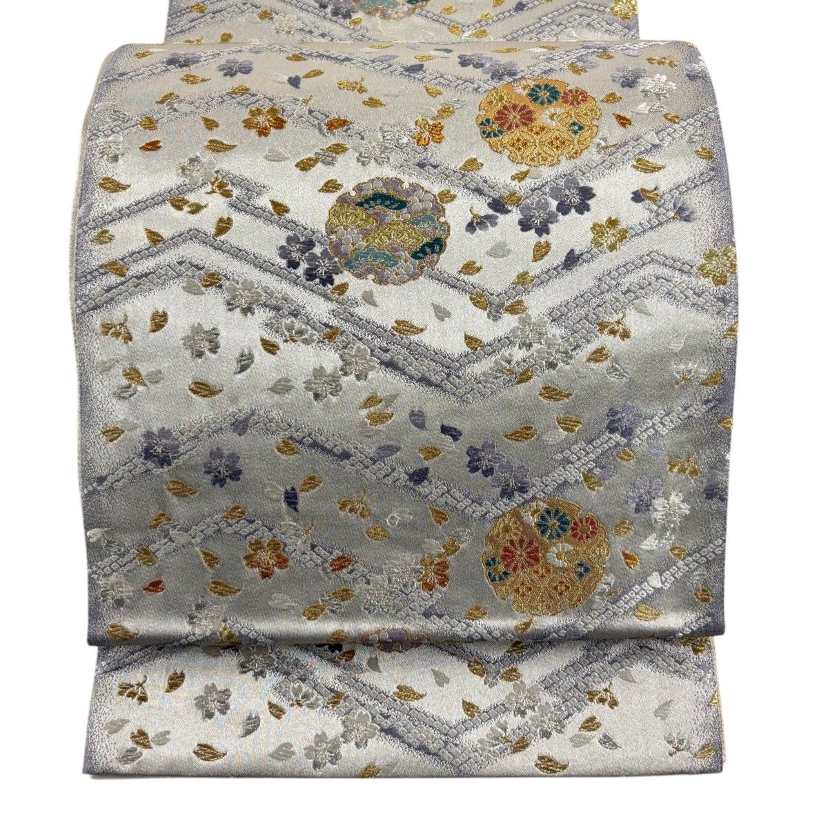 袋帯 秀品 梅 竹 唐織 箔 金色 六通 正絹 中古 袋帯 【美品】 袋帯