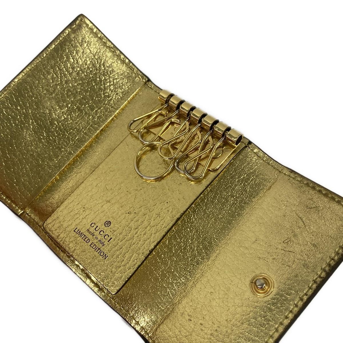 GUCCI(グッチ) キーケース GGマーモント 456118 ゴールド×ベージュ 6連