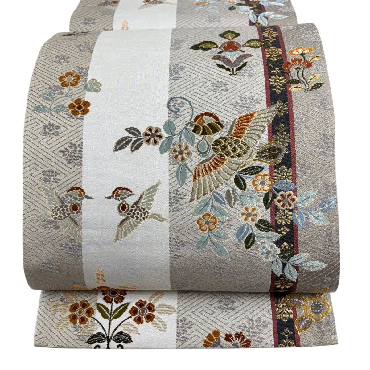 袋帯 秀品 鳥 草花 箔 灰茶 六通 正絹 【中古】 - メルカリ