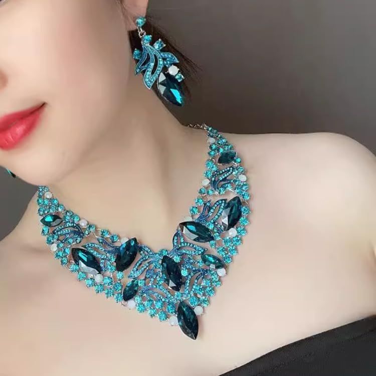 [ＫＫ　Ｓｏｌｉｓ] ビジュー ネックレス イヤリングまたはピアス セット マルキースカット ドレスアップ・結婚式・演奏会・撮影会・舞台に映えるラグジュアリーアクセサリー 【セレステ