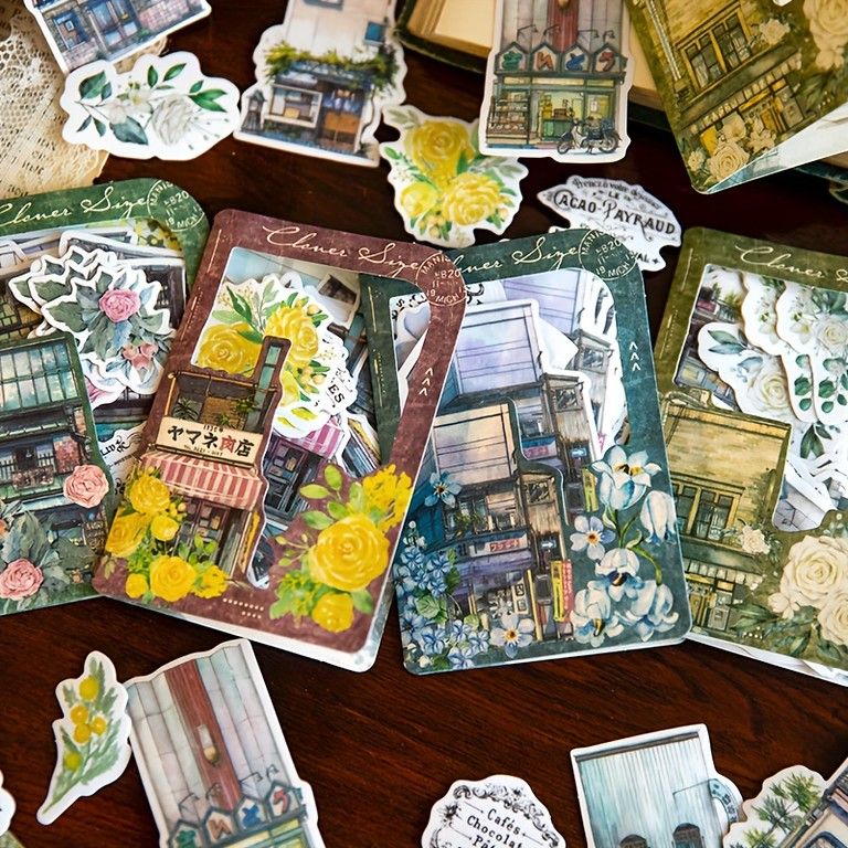 222点セット】レトロ庭園風スクラップブッキング素材集 ステッカー