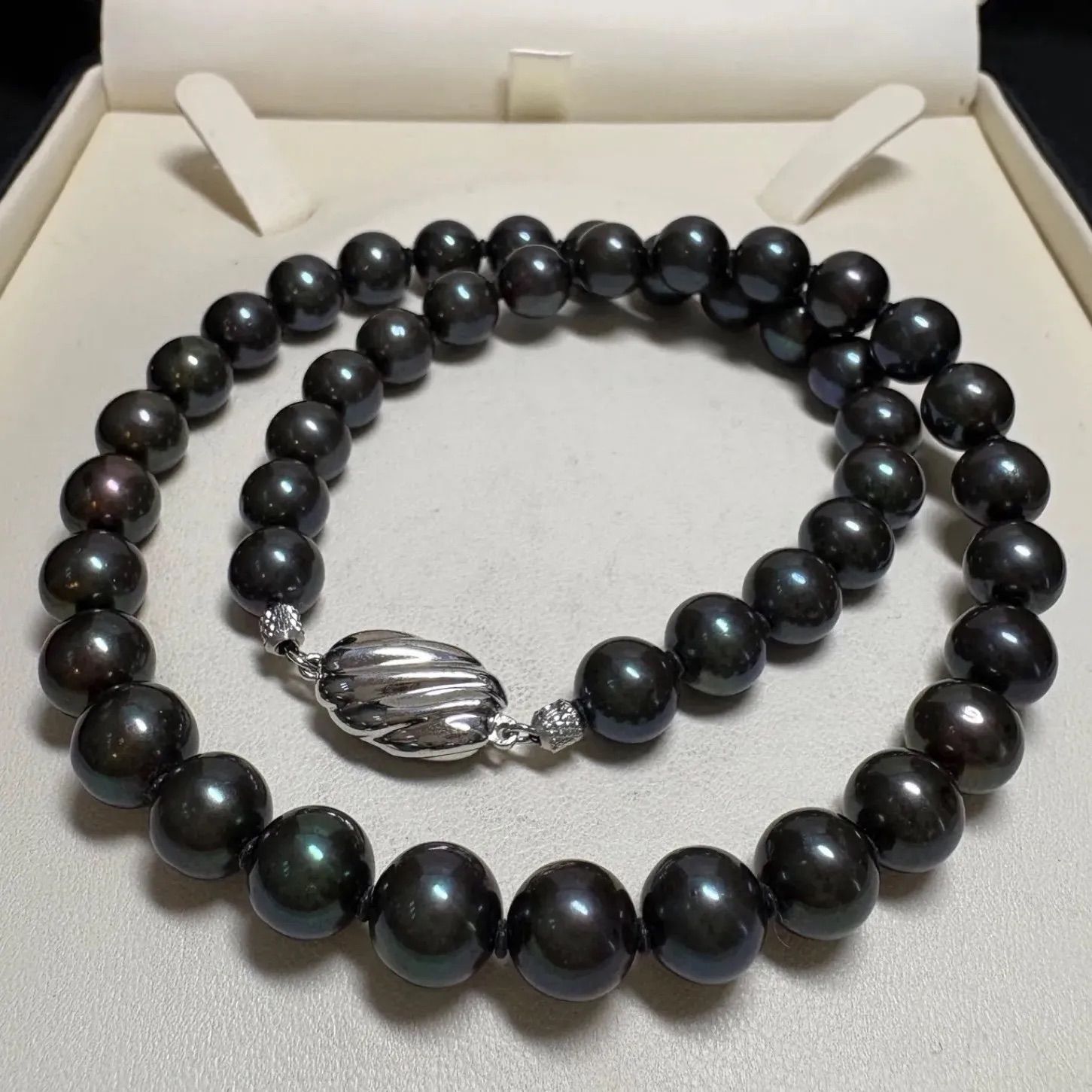 照り抜群✨ジュエリーマキ 黒真珠 約8.3-9.3mm 本真珠ネックレス SV