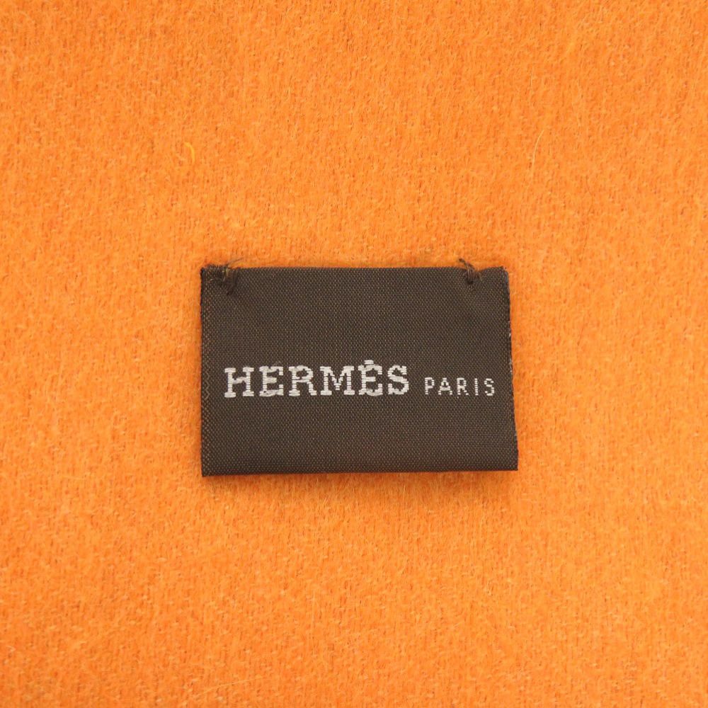 新品同様 エルメス ロゴ カシミヤ オレンジ マフラー 0784 HERMES