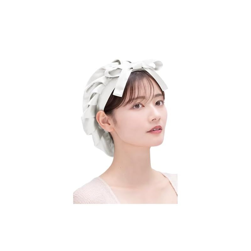 [COCOSILK] シルク ナイトキャップ 前結び リボン シルクキャップ ロングヘア シルク100% 就寝用 ヘアキャップ 髪 ヘアケア (M， ホワイト) 1