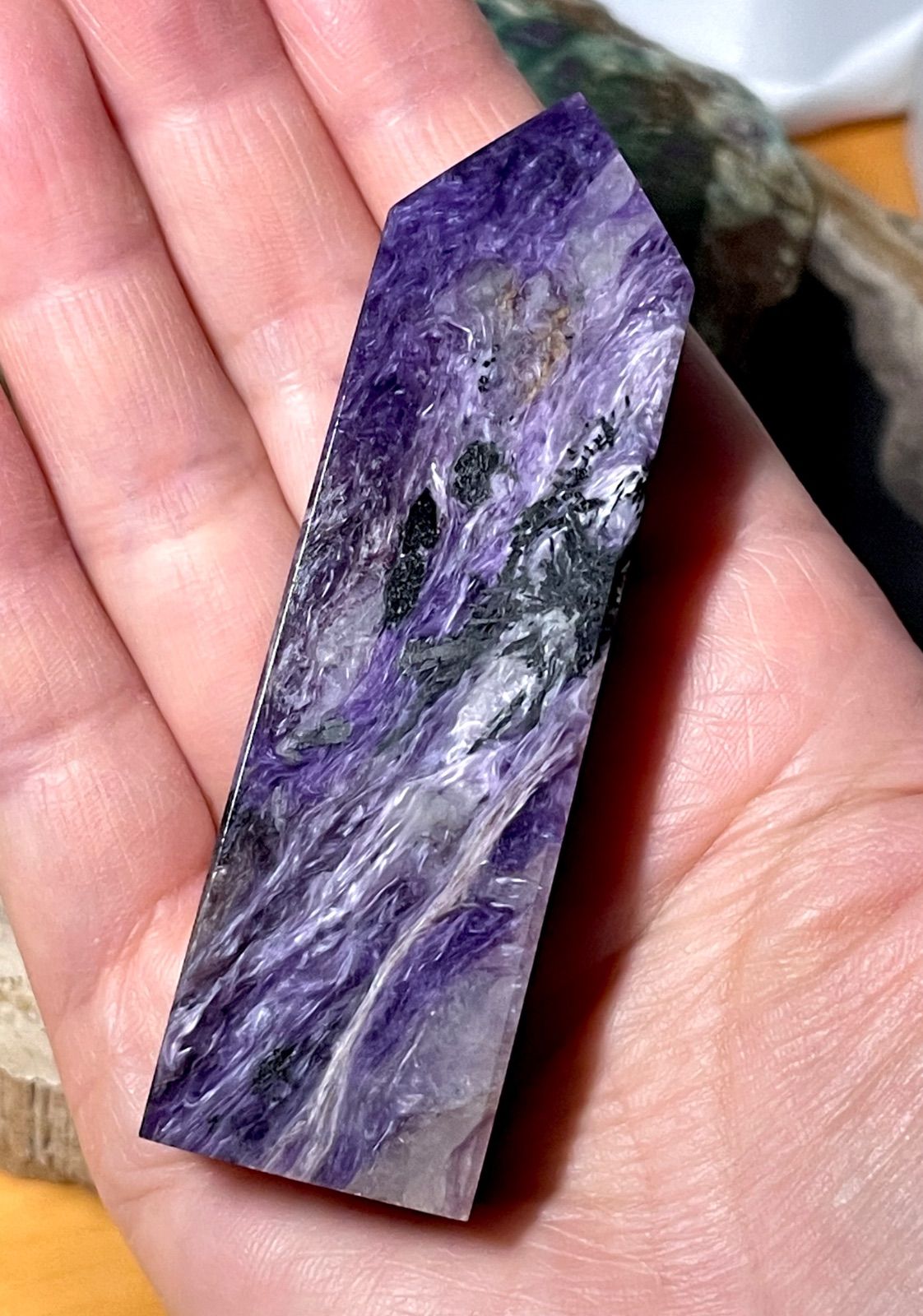 希少石☆高品質【チャロアイト】タワー◇ポイント◇四角柱◇天然石