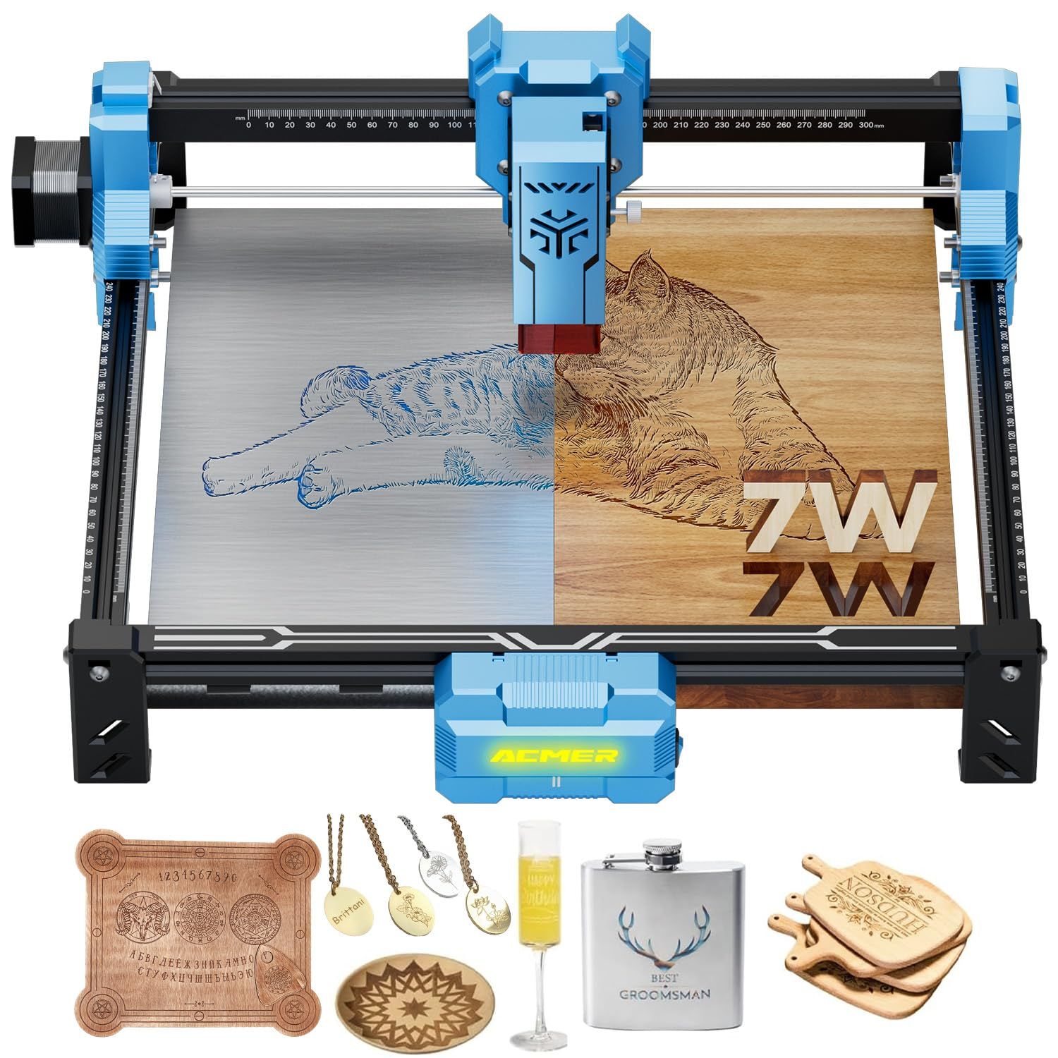 ACMER S2 レーザー彫刻機 7000mW クラス1 高精度 ミニ 彫刻機