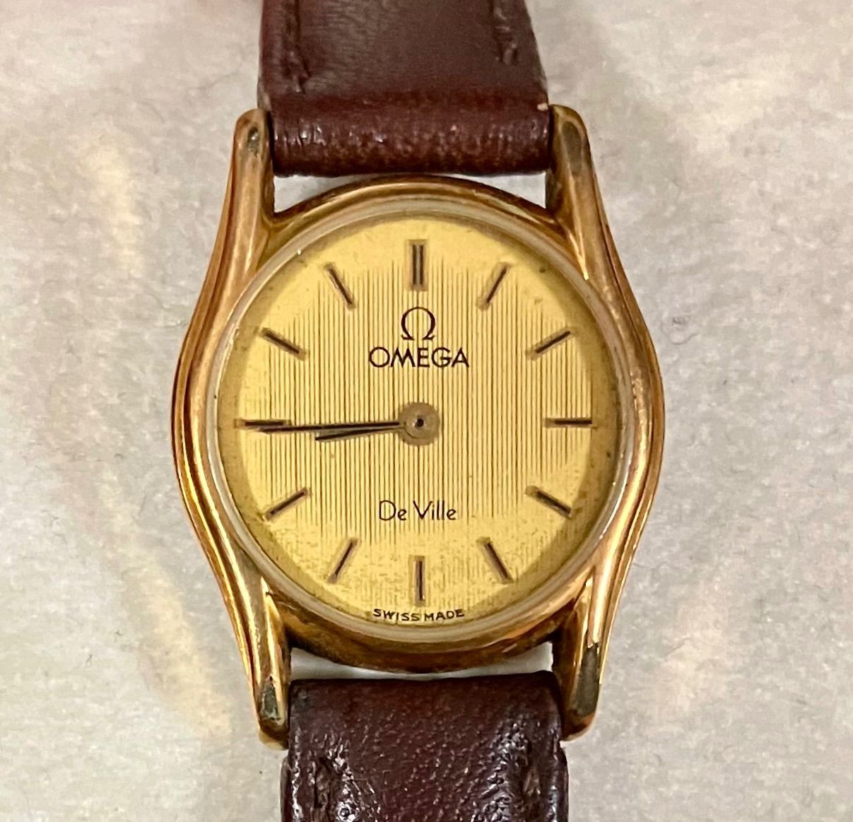 ☆OMEGA オメガ/デビル DEVILLE☆ゴールド文字盤☆プッシュリューズ