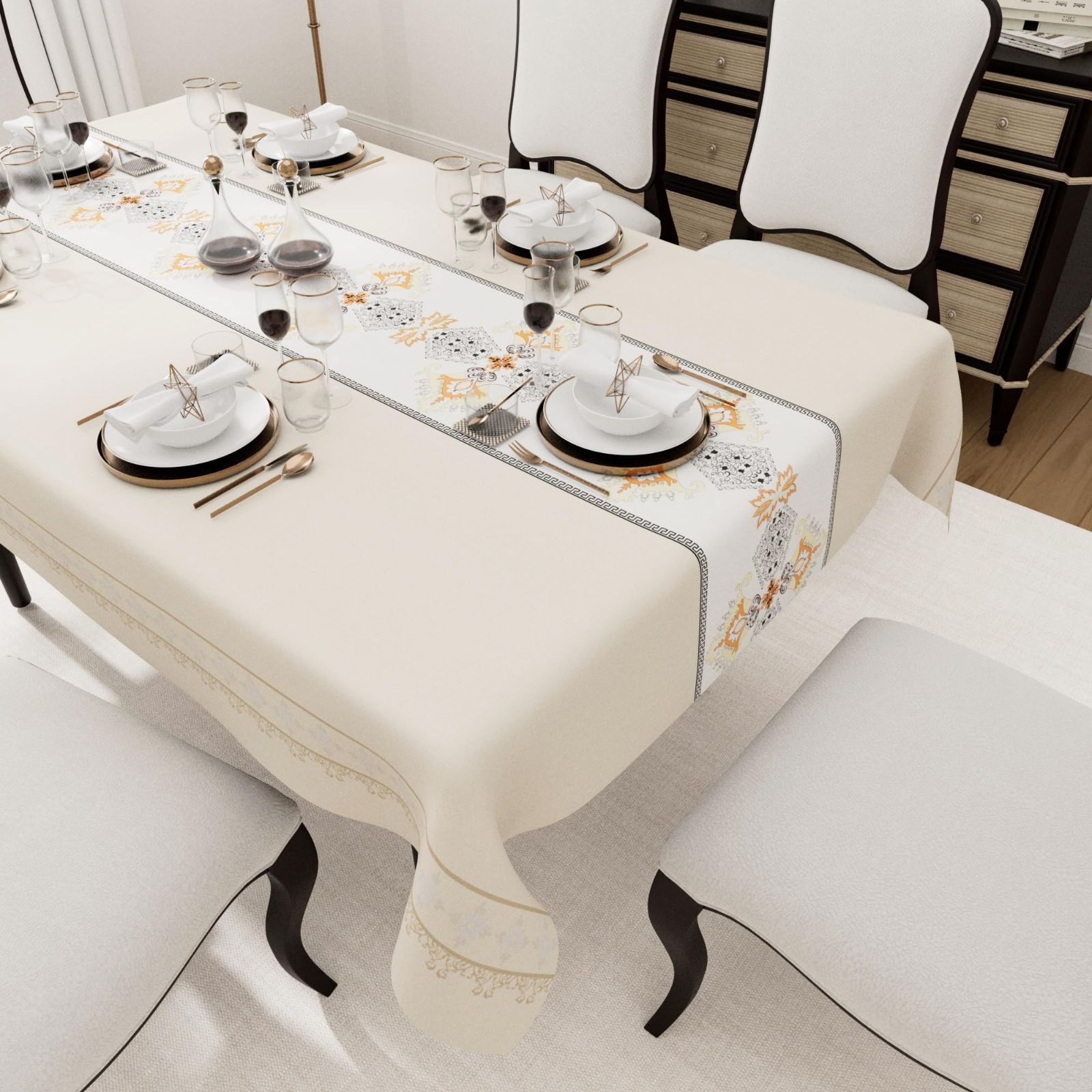 新着商品】長方形のテーブルクロス 140 x 140 cm アートシッククリーム