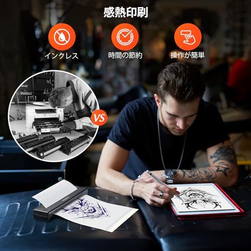 MUNBYN サーマルプリンター タトゥーマシン タトゥー用紙10枚付属