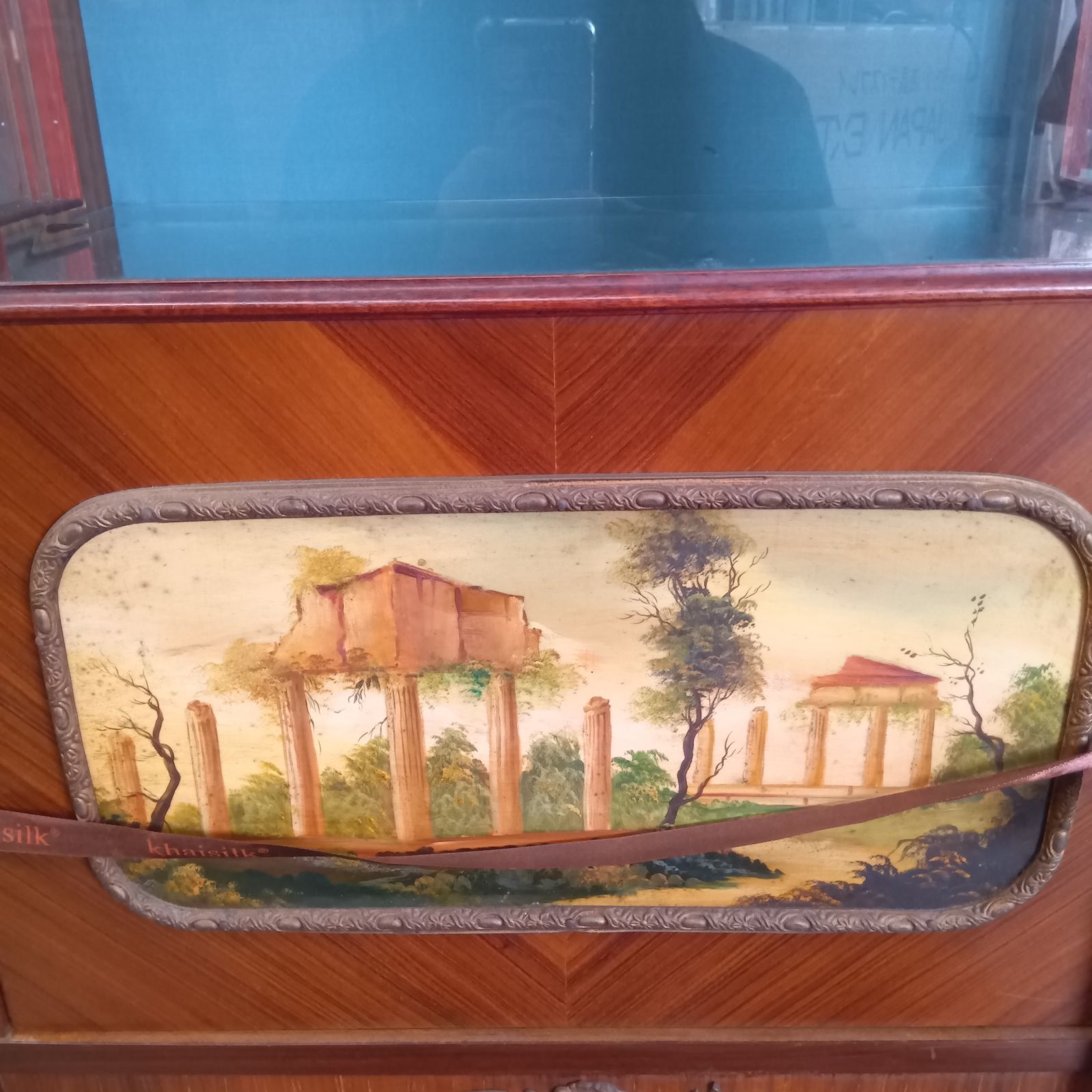 アンティーク キュリオケース 飾り棚 象嵌 猫脚 ガラスキャビネット 鍵