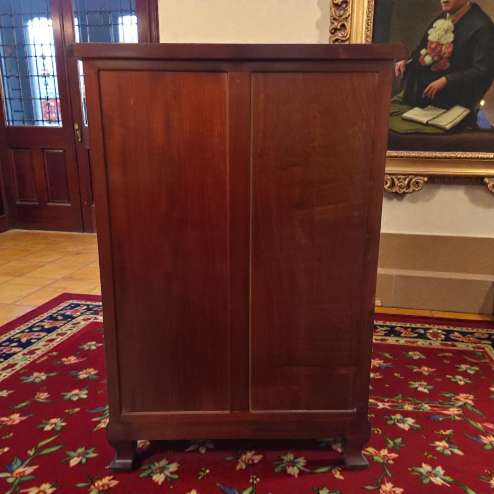 アンティーク調 5段チェスト 木製 象嵌風 彫刻取っ手 猫脚 整理タンス