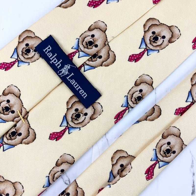 極美品　Ralph Lauren ラルフローレン　ポロベア総柄　ネクタイ 極美品 Polo Ralph Lauren ポロラルフローレン ネクタイ ポロベア総柄