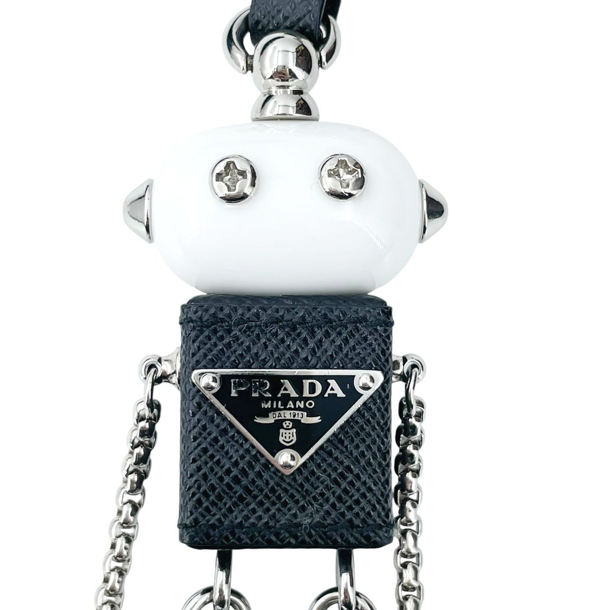 中古】 PRADA プラダ ロボットサフィアーノレザー キーリングチャーム