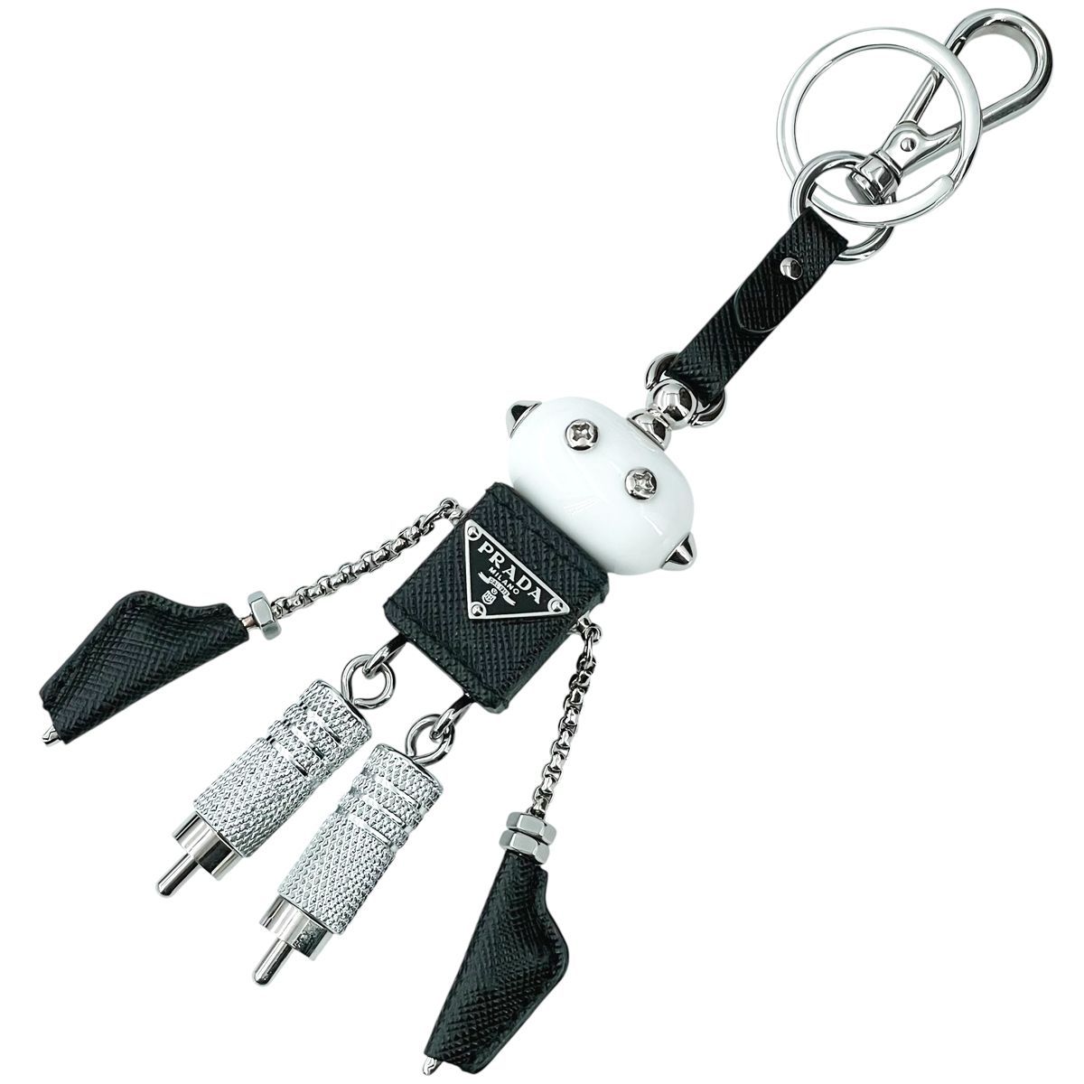 中古】 PRADA プラダ ロボットサフィアーノレザー キーリングチャーム