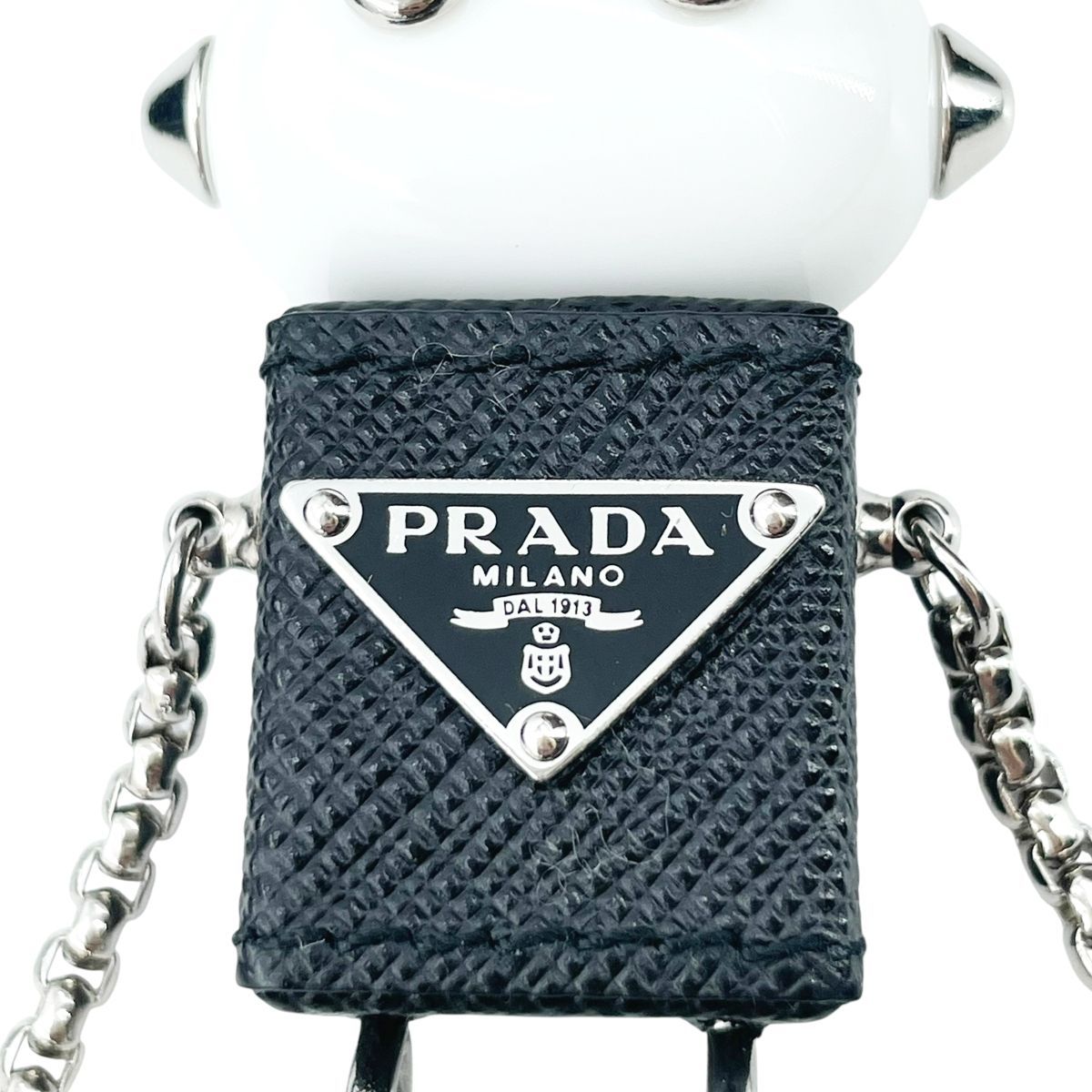 中古】 PRADA プラダ ロボットサフィアーノレザー キーリングチャーム