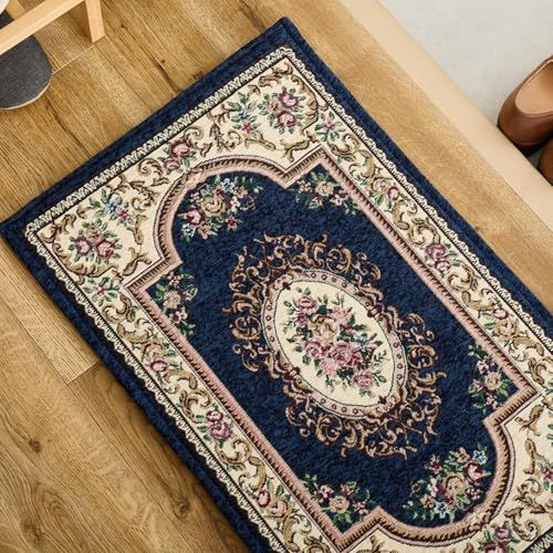 新品 萩原 玄関マット 室内 ダミニ ネイビー 約45×75cm ふっくら厚手