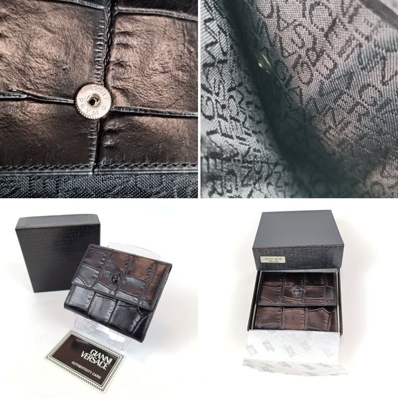 極美品 VERSACE ヴェルサーチ 三つ折り財布 クロコ型押し メデューサ