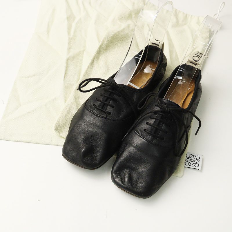 ロエベ LOEWE ソフトレザー ダービーフラットシューズ 37｜ブラック 