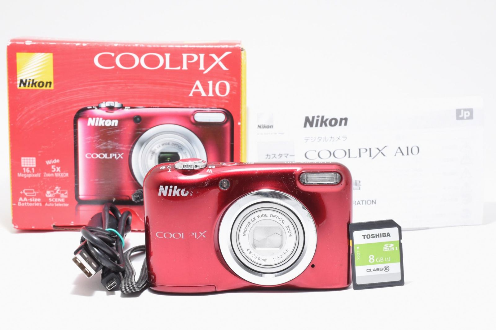 実用光学美品 箱あり】Nikon ニコン COOLPIX A10 赤 レッド SDカード 