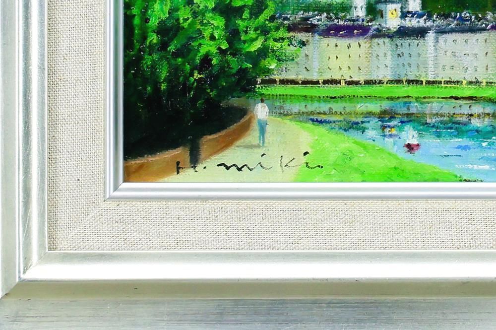 真作】【WISH】羽中田美季「ザルツブルク」油彩 約8号 証明シール ◇緑