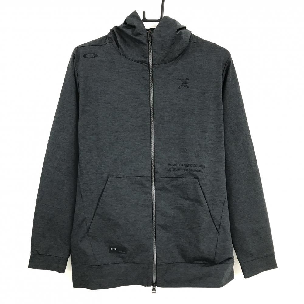 超美品】オークリー ジップパーカー 杢ダークグレー ロゴ刺しゅう黒