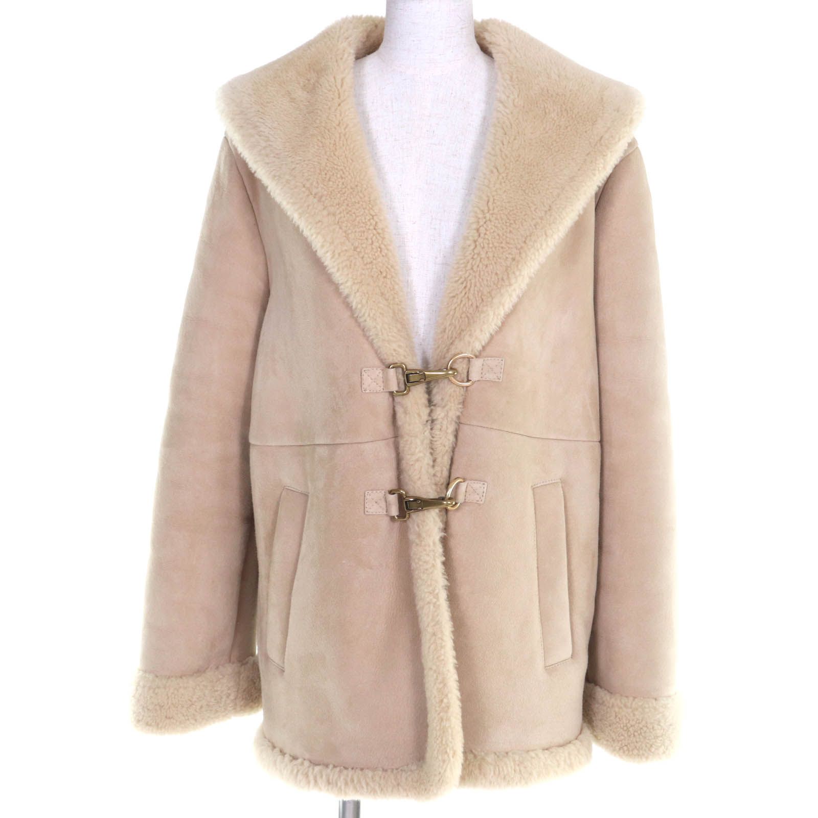 極美品★COACH コーチ CF025 シープスキン ショールシアリング ムートンコート ベージュ ゴールド金具 M 正規品 レディース 極美品◇COACH コーチ CF025 シープスキン ショールシアリング
