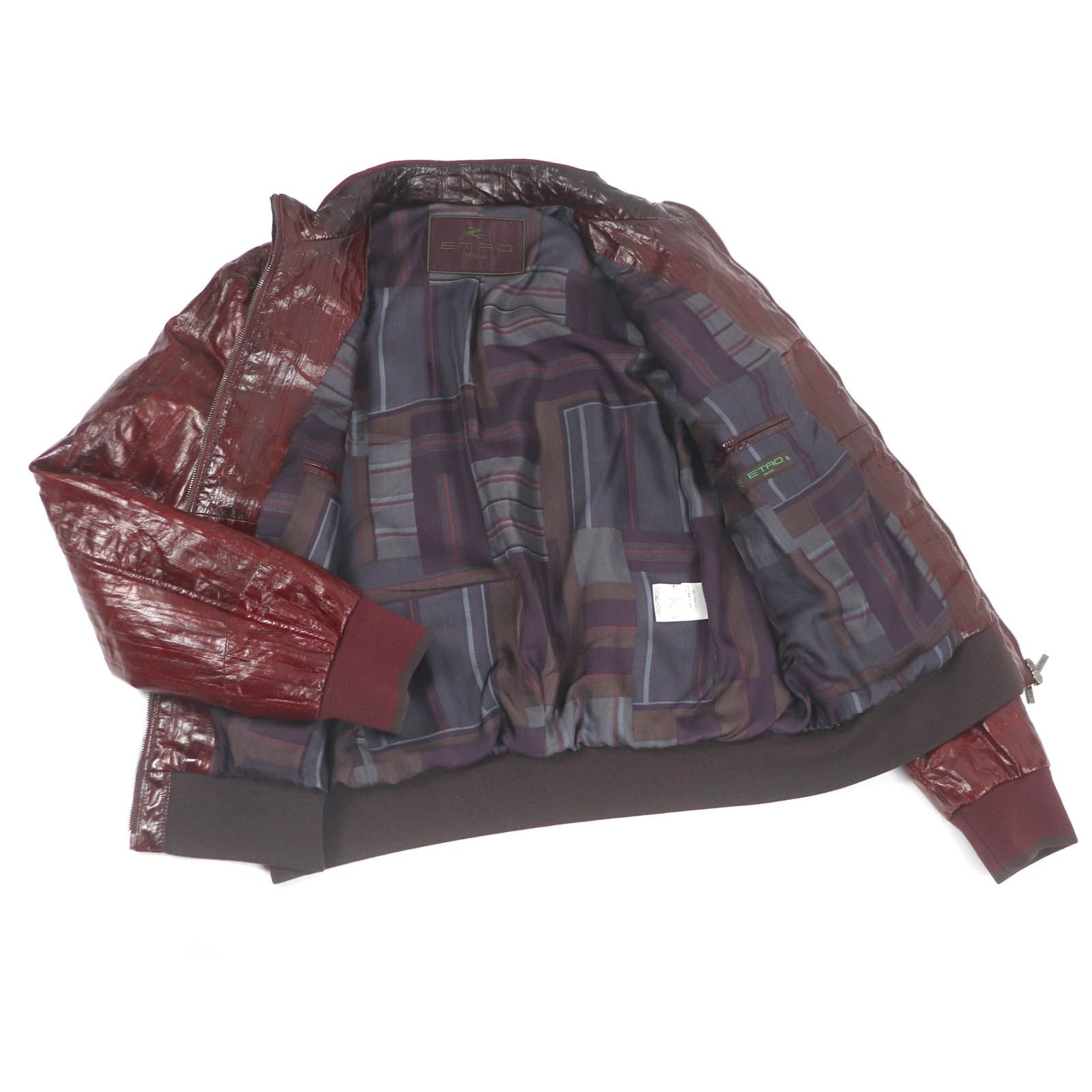極美品□ETRO エトロ イールスキン 裏シルク混 中綿入り ボンバー 
