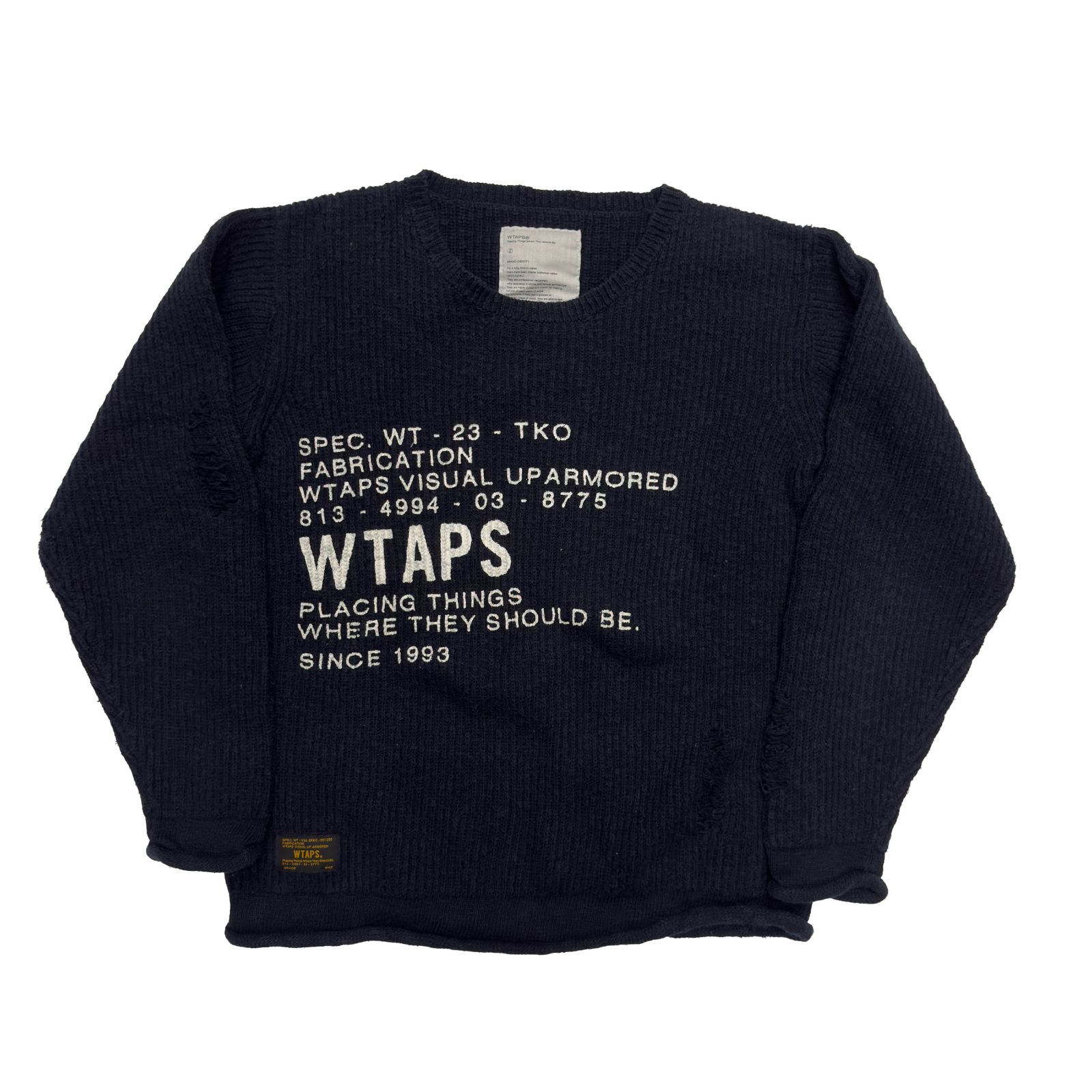 WTAPS ダブルタップス DECK CREW-U ダメージ加工 クルーネック ニット 