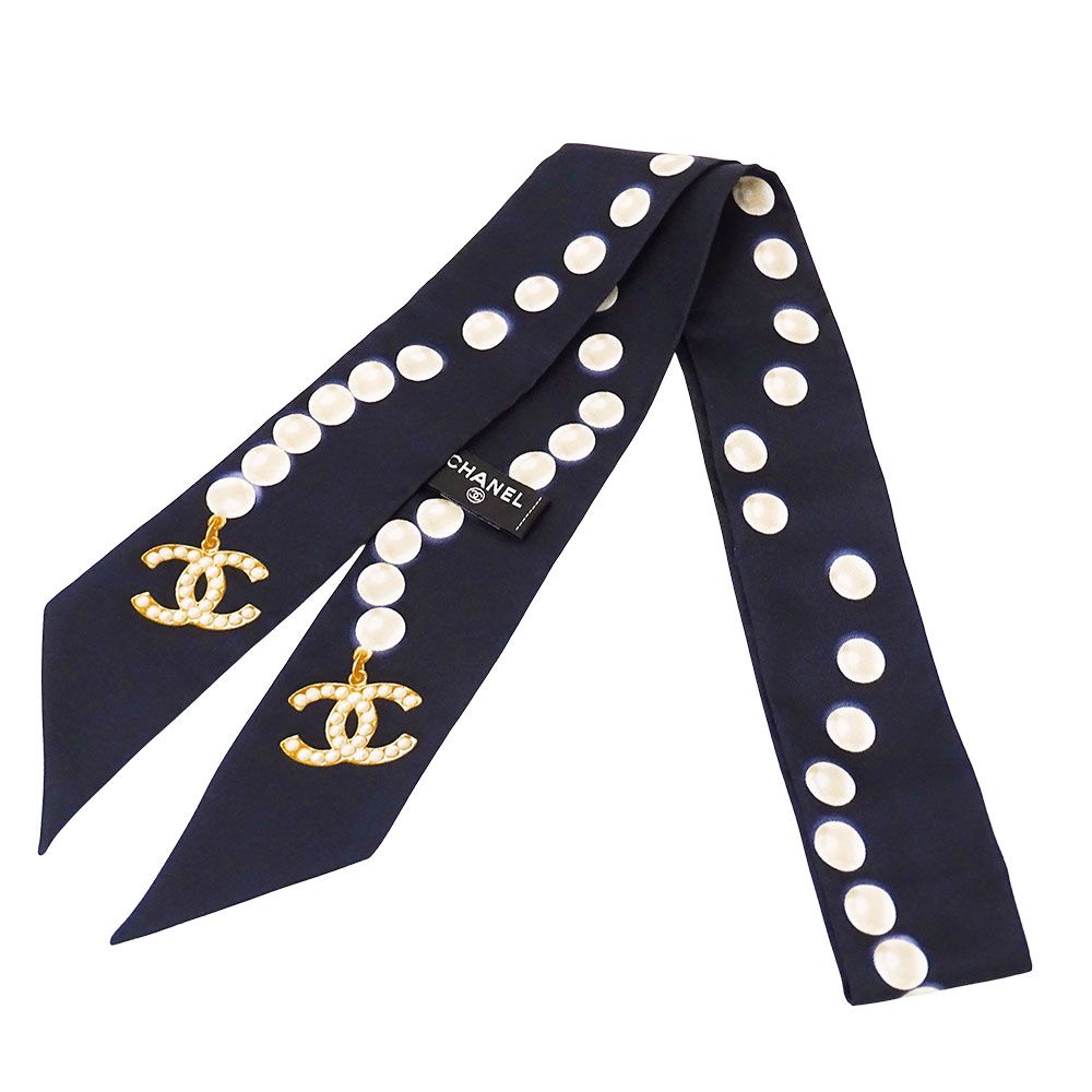 シャネル CHANEL スカーフレディース シルクネイビーパール【中古】 シャネル CHANEL スカーフ レディース ブランド シルク ツイリー