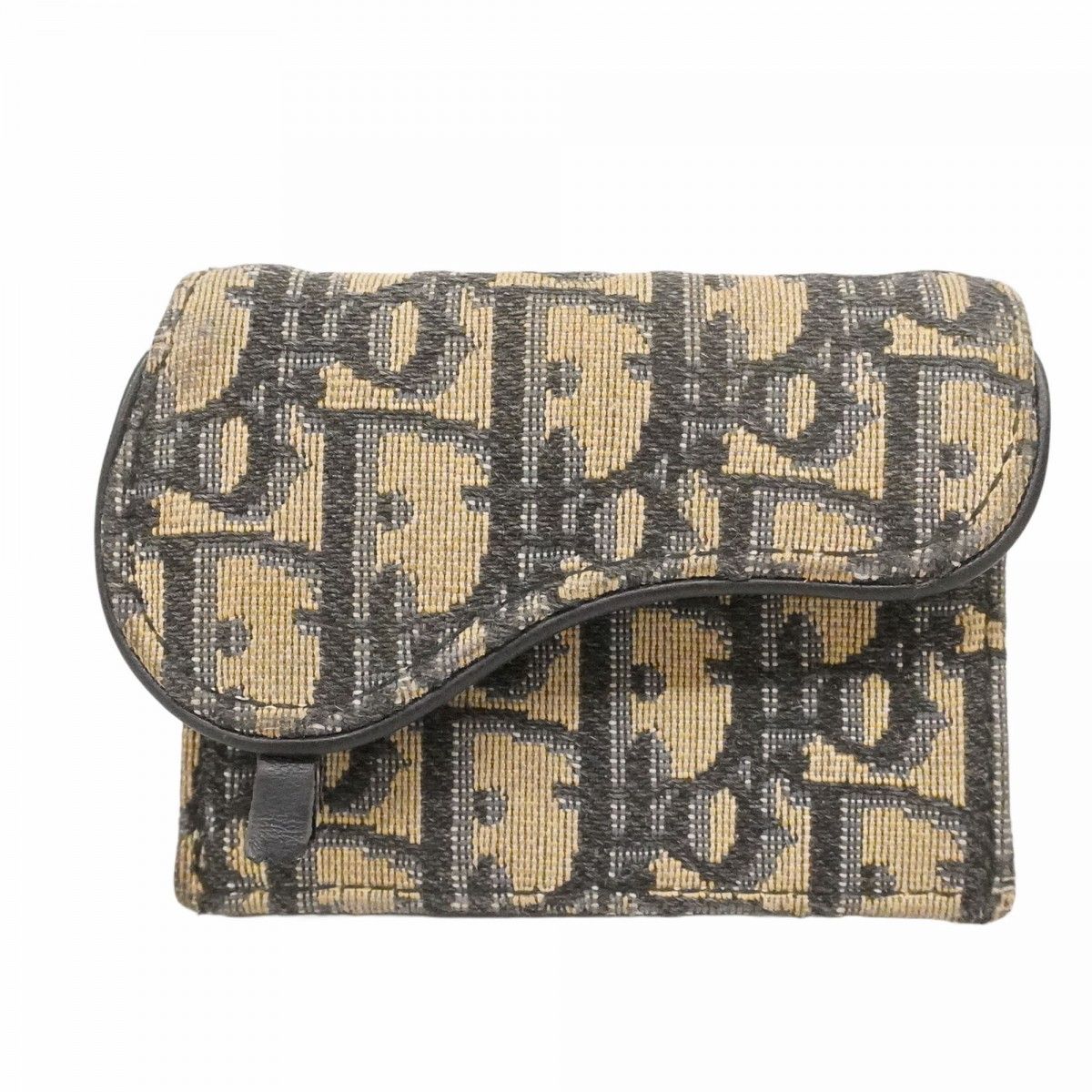 Dior ネイビー×ベージュ キャンバス＆レザー 三つ折り財布 三つ折り 